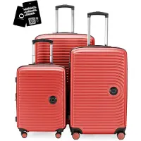 Hauptstadtkoffer MITTE - Gepäck-Set 3 Koffergrößen + digitaler Namensschild Gepäckanhänger, Reisetrolleys mit XL Erweiterung Kofferset Aufgabegepäck ,Korall