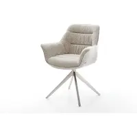 DELIFE Drehstuhl Kaira-Flex Webstoff Soft Beige Kreuzgestell breit Edelstahl 360° drehbar Wippfunktion