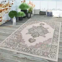 TT Home In- & Outdoor-Teppich, Kurzflor Für Balkon Terrasse, Orient-Muster In Beige Größe 160 cm Rund