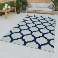TT Home Moderner In- & Outdoor Kurzflor Teppich Marokkanisch Geometrisches Muster Weiß Größe 200x290 cm