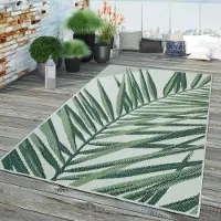 TT Home In-& Outdoor Teppich Wetterfest Balkon Teppich Küche Wohnzimmerteppich Palmenmuster Modern Größe 160 cm Rund