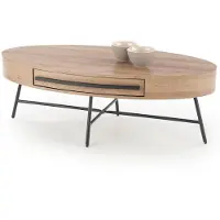 Designimpex Design Couchtisch oval HA-100 Eiche Gold - Schwarz matt Schublade Tisch