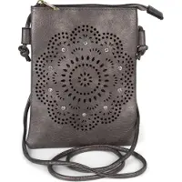 StyleBREAKER Damen Mini Umhängetasche mit Blumen Lasercut Cutout Muster und Strass | kleine Crossbody Bag Schultertasche Handytasche 14,5 x 19 cm