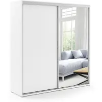 BM-Möbel A20 Kleiderschrank mit Schiebetür und Spiegel - Weiß - 200 x 62 x 245 cm