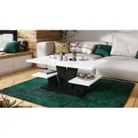 Mazzoni Design Couchtisch Viva Wohnzimmertisch mit Ablage, Weiß Hochglanz - Schwarz matt