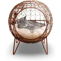 BURI Heimtier Schlafkörbchen Rattan mit Kissen 45x50cm Katze Katzenbett Kugel Schlafplatz