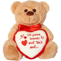 Matches21 HOME & HOBBY Teddybär mit Herz Ich pass auf Dich auf braun 25 cm