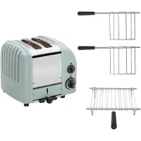 Dualit Toaster Paket 3, 2er Toaster mit Brötchenaufsatz und zwei Sandwichzangen Eukalyptus
