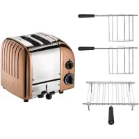 Dualit Toaster Paket 3, 2er Toaster mit Brötchenaufsatz und zwei Sandwichzangen kupfer