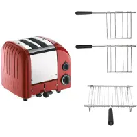 Dualit Toaster Paket 3, 2er Toaster mit Brötchenaufsatz und zwei Sandwichzangen Rot