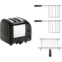Dualit Toaster Paket 3, 2er Toaster mit Brötchenaufsatz und zwei Sandwichzangen Matt Schwarz