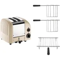 Dualit Toaster Paket 3, 2er Toaster mit Brötchenaufsatz und zwei Sandwichzangen Creme