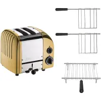 Dualit Toaster Paket 3, 2er Toaster mit Brötchenaufsatz und zwei Sandwichzangen Gold
