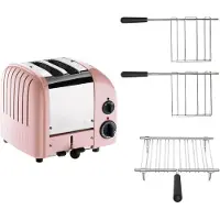 Dualit Toaster Paket 3, 2er Toaster mit Brötchenaufsatz und zwei Sandwichzangen Pink