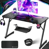 Kesser Gaming Tisch LED Z-Form, Kopfhörerhaken, ergonomisch, inkl. Mauspad & Getränkehalter