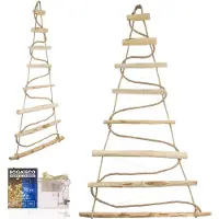 BOGATECO Handgemacht Weihnachtsbaum 95 cm hoch, aus Haselnussholz | Deko Anhänger | mit 200 cm LED-Leuchten | Holzplatten verbunden mit einem Juteseil mit einer Dicke von 6 mm