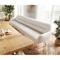 DELIFE Esszimmerbank Taya-Flex 300 cm Bouclé Creme-Weiß Kufengestell flach Edelstahl Taschenfederkern