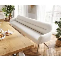 DELIFE Esszimmerbank Taya-Flex 300 cm Bouclé Creme-Weiß Kreuzgestell kantig Effektfinish Titan Taschenfederkern