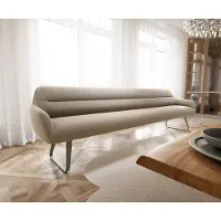 DELIFE Esszimmerbank Taya-Flex 300 cm Bouclé Schlamm Kufengestell flach Effektfinish Titan Taschenfederkern