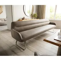 DELIFE Esszimmerbank Taya-Flex 300 cm Mikrofaser Taupe Vintage Kufengestell flach Effektfinish Titan Taschenfederkern