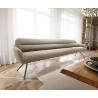 DELIFE Esszimmerbank Taya-Flex 300 cm Bouclé Schlamm Kreuzgestell kantig Effektfinish Titan Taschenfederkern