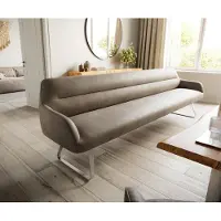 DELIFE Esszimmerbank Taya-Flex 300 cm Mikrofaser Taupe Vintage Kufengestell flach Edelstahl Taschenfederkern