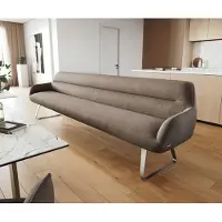 DELIFE Esszimmerbank Taya-Flex 300 cm Strukturstoff Soft Taupe Kufengestell flach Edelstahl Taschenfederkern
