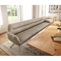 DELIFE Esszimmerbank Taya-Flex 300 cm Mikrofaser Beige Vintage Kreuzgestell kantig Edelstahl Taschenfederkern