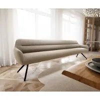 DELIFE Esszimmerbank Taya-Flex 300 cm Bouclé Schlamm Kreuzgestell kantig Schwarz Taschenfederkern