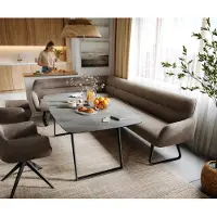 DELIFE Esszimmerbank Taya-Flex 285x190 cm Mikrofaser Taupe Vintage Kufengestell flach Schwarz Taschenfederkern Links