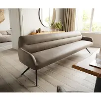 DELIFE Esszimmerbank Taya-Flex 300 cm Mikrofaser Taupe Vintage Kreuzgestell kantig Schwarz Taschenfederkern