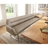 DELIFE Esszimmerbank Taya-Flex 300 cm Mikrofaser Beige Vintage Kufengestell flach Edelstahl Taschenfederkern