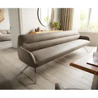 DELIFE Esszimmerbank Taya-Flex 300 cm Mikrofaser Taupe Vintage Kreuzgestell kantig Edelstahl Taschenfederkern