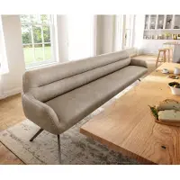 DELIFE Esszimmerbank Taya-Flex 300 cm Mikrofaser Beige Vintage Kreuzgestell kantig Graphit Taschenfederkern