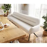 DELIFE Esszimmerbank Taya-Flex 300 cm Bouclé Creme-Weiß Kreuzgestell kantig Schwarz Taschenfederkern