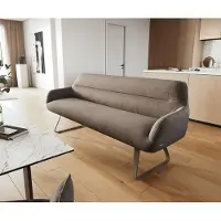 DELIFE Esszimmerbank Taya-Flex 200 cm Strukturstoff Soft Taupe Kufengestell flach Effektfinish Titan Taschenfederkern
