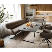 DELIFE Esszimmerbank Taya-Flex 285x190 cm Mikrofaser Taupe Vintage Kufengestell flach Schwarz Taschenfederkern Rechts