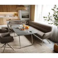 DELIFE Esszimmerbank Taya-Flex 285x190 cm Mikrofaser Taupe Vintage Kreuzgestell kantig Effektfinish Titan Taschenfederkern Links