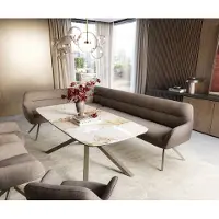 DELIFE Esszimmerbank Taya-Flex 285x190 cm Strukturstoff Soft Taupe Kreuzgestell kantig Effektfinish Titan Taschenfederkern Links