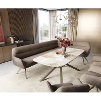 DELIFE Esszimmerbank Taya-Flex 285x190 cm Strukturstoff Soft Taupe Kreuzgestell kantig Effektfinish Titan Taschenfederkern Rechts