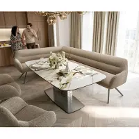 DELIFE Esszimmerbank Taya-Flex 285x190 cm Bouclé Schlamm Kreuzgestell kantig Effektfinish Titan Taschenfederkern Rechts