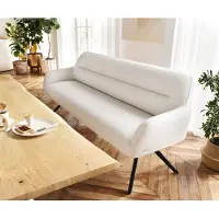 DELIFE Esszimmerbank Taya-Flex 200 cm Bouclé Creme-Weiß Kreuzgestell kantig Schwarz Taschenfederkern