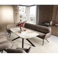 DELIFE Esszimmerbank Taya-Flex 285x190 cm Strukturstoff Soft Taupe Kreuzgestell kantig Schwarz Taschenfederkern Links