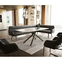DELIFE Esszimmerbank Taya-Flex 285x190 cm Mikrofaser Anthrazit Vintage Kufengestell flach Effektfinish Titan Taschenfederkern Links