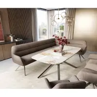DELIFE Esszimmerbank Taya-Flex 285x190 cm Strukturstoff Soft Taupe Kreuzgestell kantig Edelstahl Taschenfederkern Links