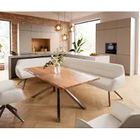 DELIFE Esszimmerbank Taya-Flex 285x190 cm Bouclé Creme-Weiß Kreuzgestell kantig Graphit Taschenfederkern Rechts