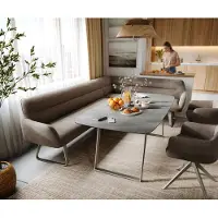 DELIFE Esszimmerbank Taya-Flex 285x190 cm Mikrofaser Taupe Vintage Kufengestell flach Effektfinish Titan Taschenfederkern Links