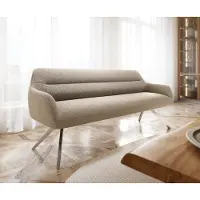 DELIFE Esszimmerbank Taya-Flex 200 cm Bouclé Schlamm Kreuzgestell kantig Edelstahl Taschenfederkern