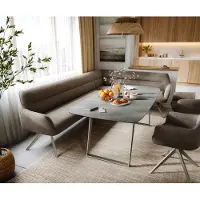 DELIFE Esszimmerbank Taya-Flex 285x190 cm Mikrofaser Taupe Vintage Kreuzgestell kantig Effektfinish Titan Taschenfederkern Links