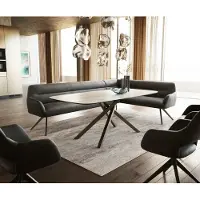 DELIFE Esszimmerbank Taya-Flex 285x190 cm Mikrofaser Anthrazit Vintage Kreuzgestell kantig Effektfinish Titan Taschenfederkern Links